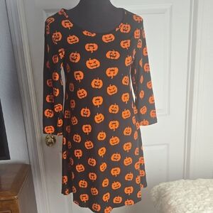 Halloween Pumpkin Print Long Sleeve Dress